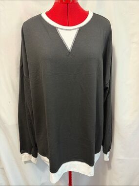 Women's Black Crewneck Sweatshirt with White Trim